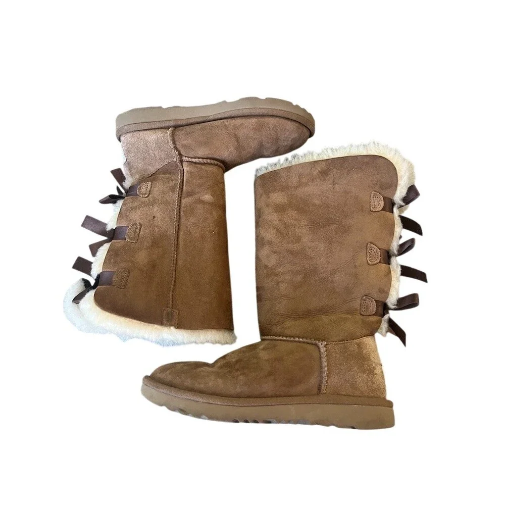 UGG Bailey Bow Tall Boots Womens Size 3 Chestnut Brown Knee High Slip On